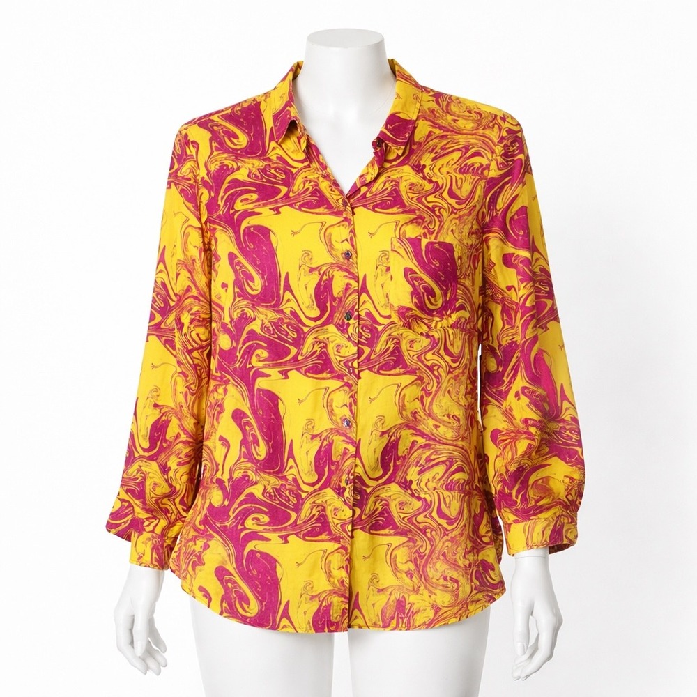 NEW The Kit Zoe Shirt Women's 2X Button Up‎ Blouse Colorful Maximalist